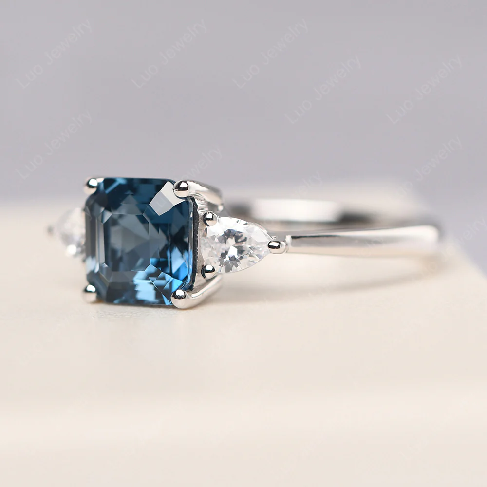 Asscher London Blue Topaz Ring with Pear Side Stone - Image 2