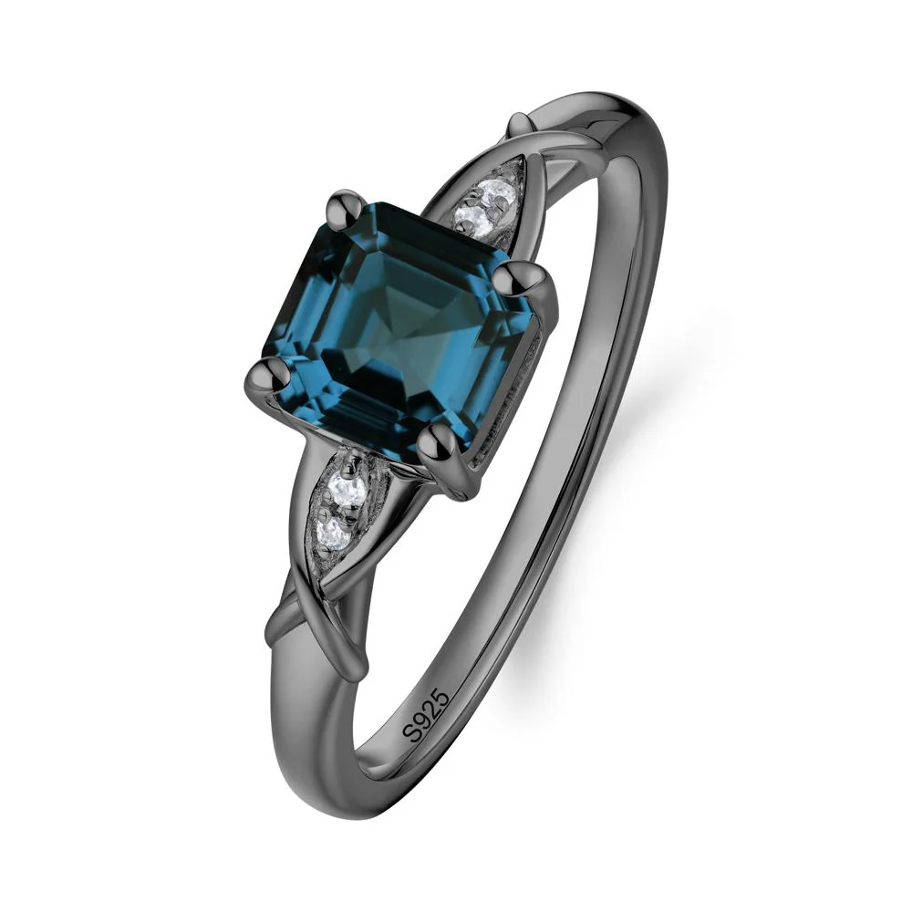 Asscher Cut London Blue Topaz Solitaire Ring with Criss-Cross Band - Image 4