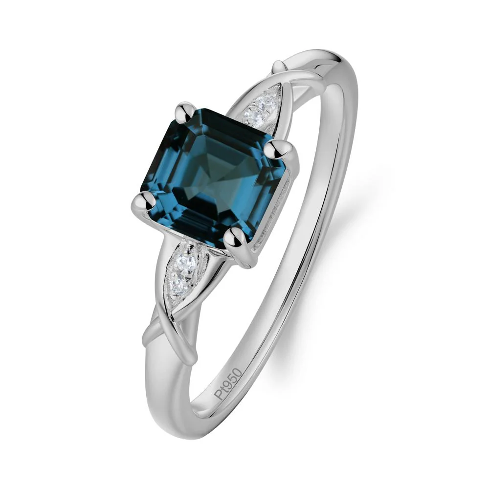 Asscher Cut London Blue Topaz Solitaire Ring with Criss-Cross Band - Image 5