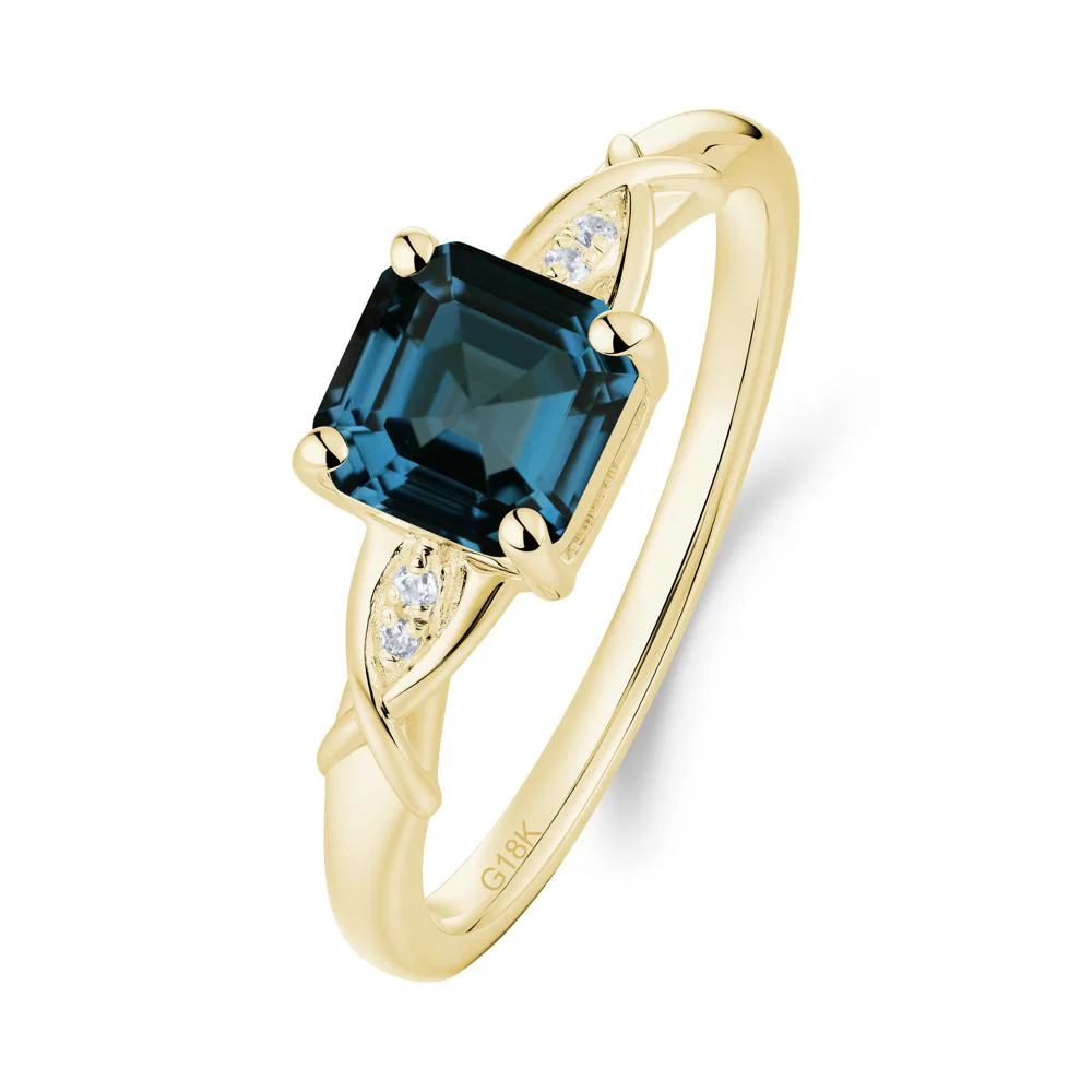 Asscher Cut London Blue Topaz Solitaire Ring with Criss-Cross Band - Image 6