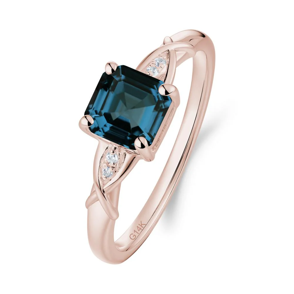 Asscher Cut London Blue Topaz Solitaire Ring with Criss-Cross Band - Image 8