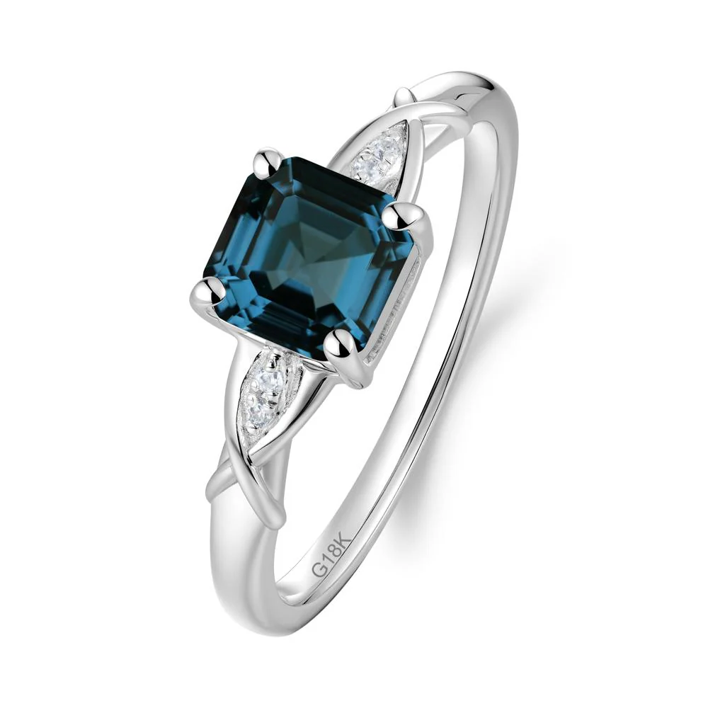 Asscher Cut London Blue Topaz Solitaire Ring with Criss-Cross Band - Image 9
