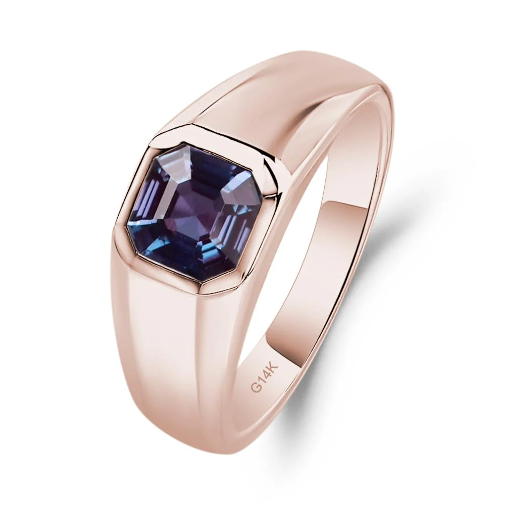 Wide Band Asscher Cut Alexandrite Ring