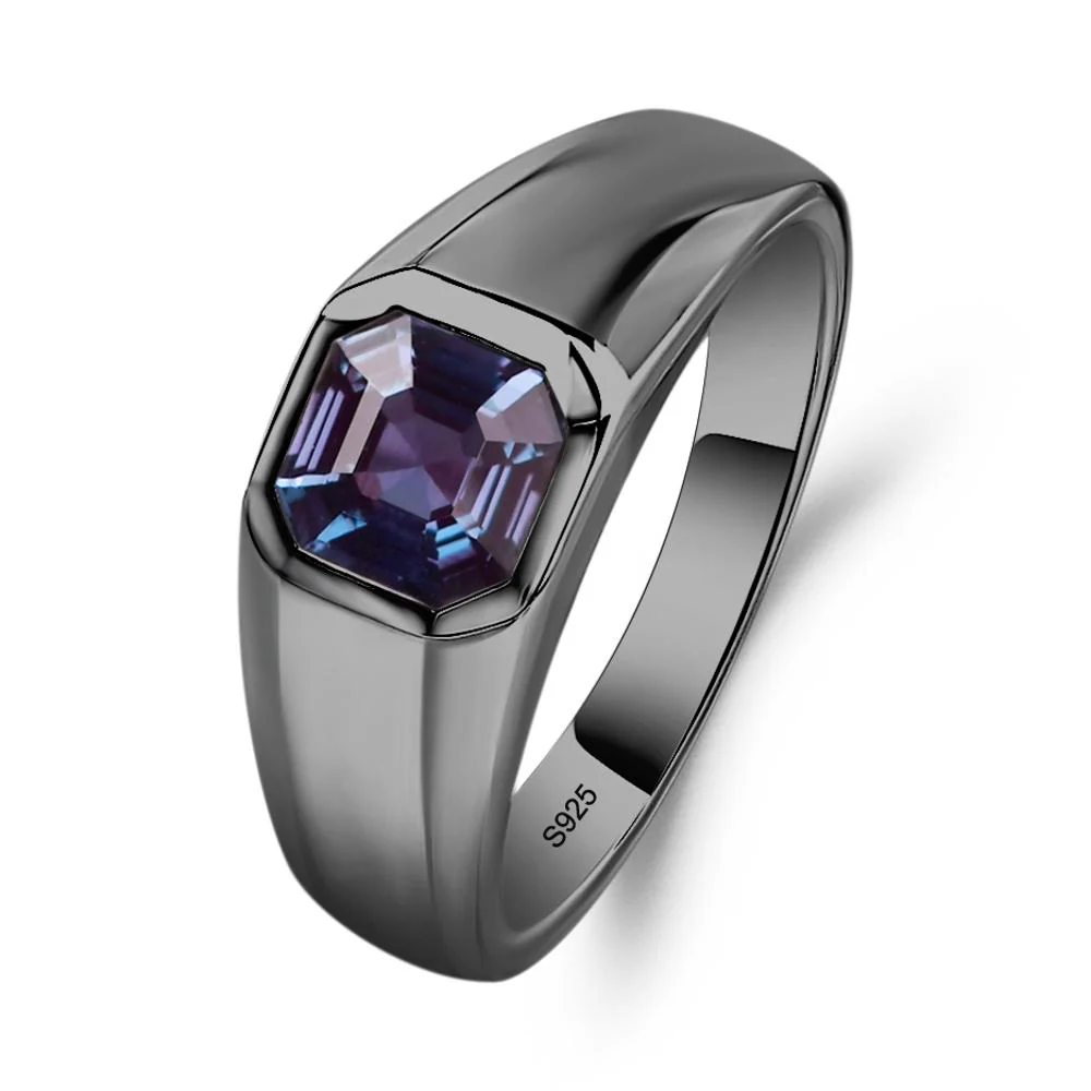 Wide Band Asscher Cut Alexandrite Ring - Image 3