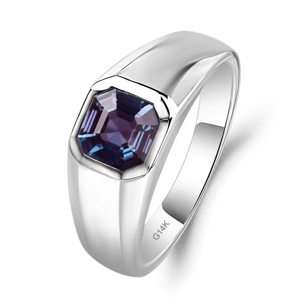 Wide Band Asscher Cut Alexandrite Ring - Image 4