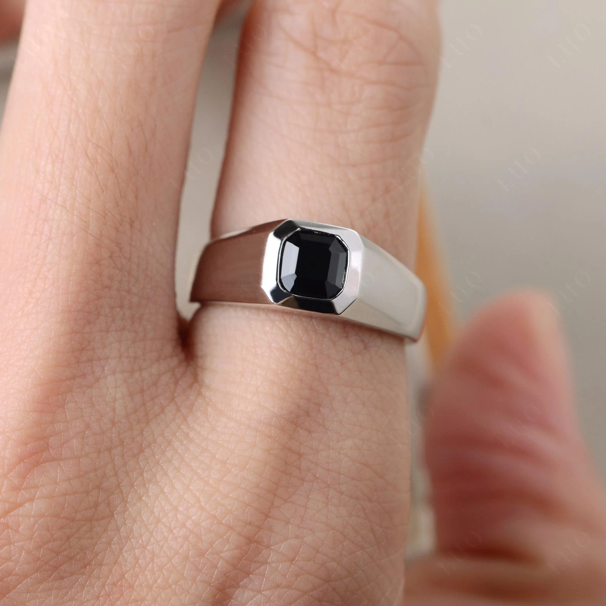Black Spinel Asscher Cut Bezel Ring - Image 14