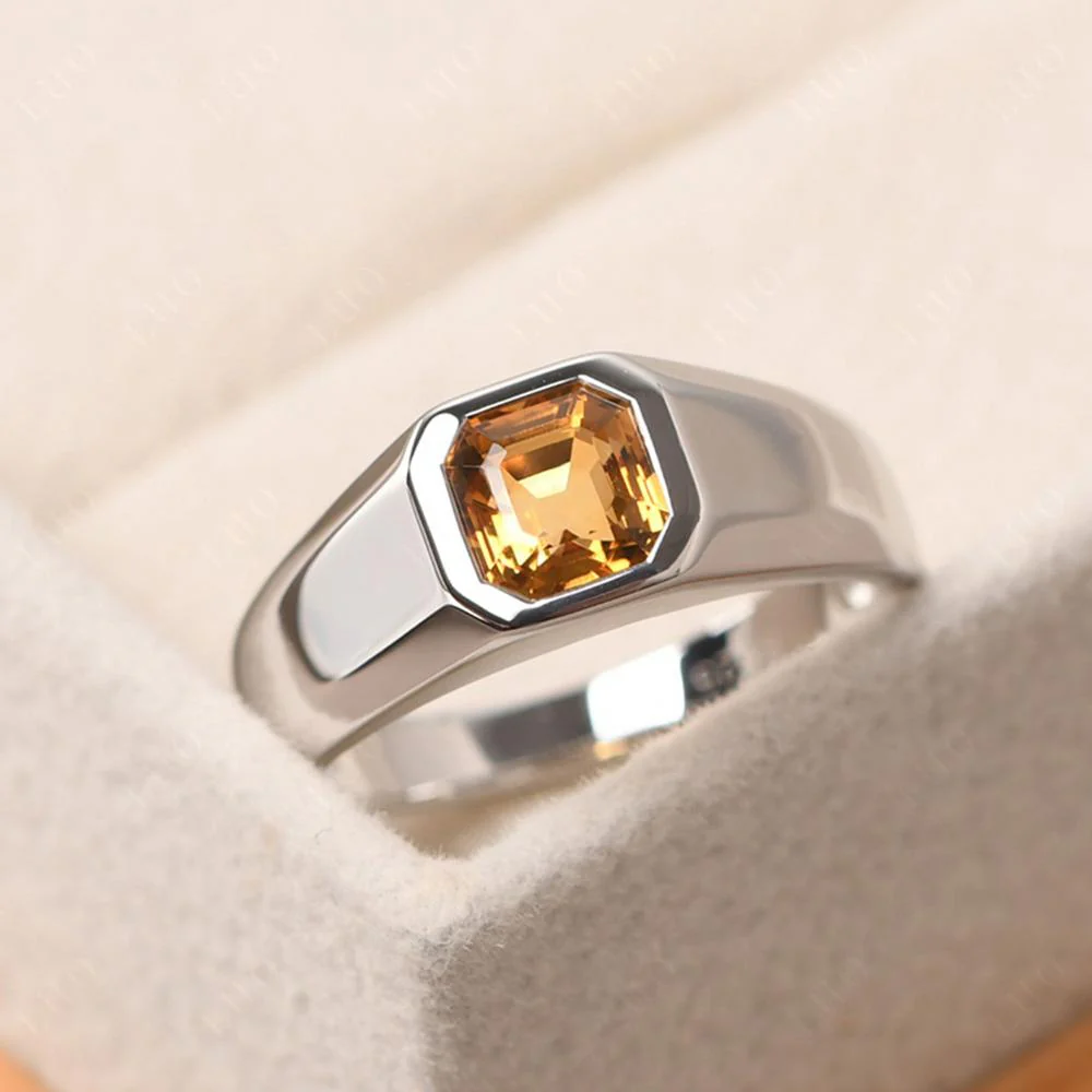 Wide Band Asscher Cut Citrine Ring - Image 10