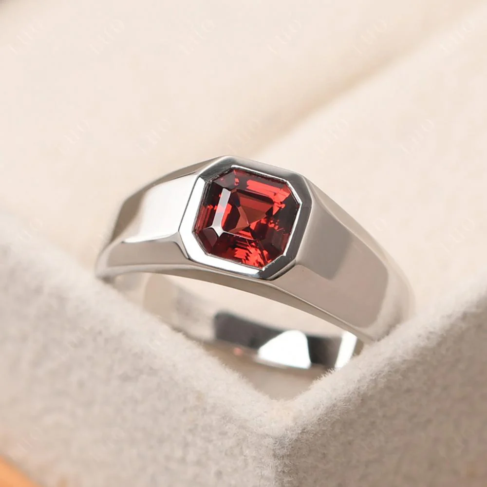 Garnet Asscher Cut Bezel Ring - Image 10