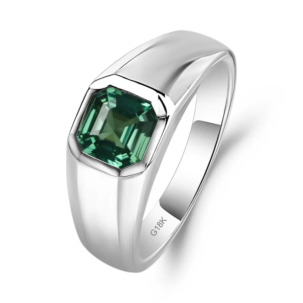 Wide Band Asscher Cut Green Sapphire Ring - Image 7