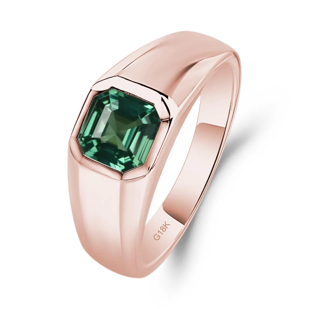 Wide Band Asscher Cut Green Sapphire Ring - Image 9