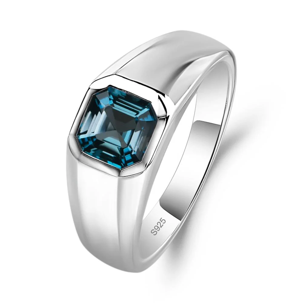 London Blue Topaz Unisex Engagement Ring - Image 2
