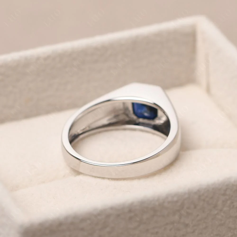 Wide Band Asscher Cut Sapphire Ring - Image 12