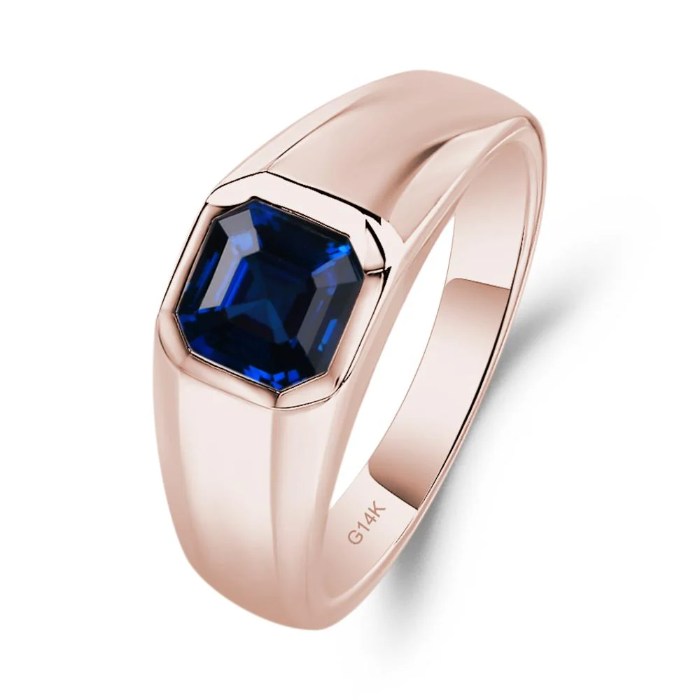 Wide Band Asscher Cut Sapphire Ring - Image 5