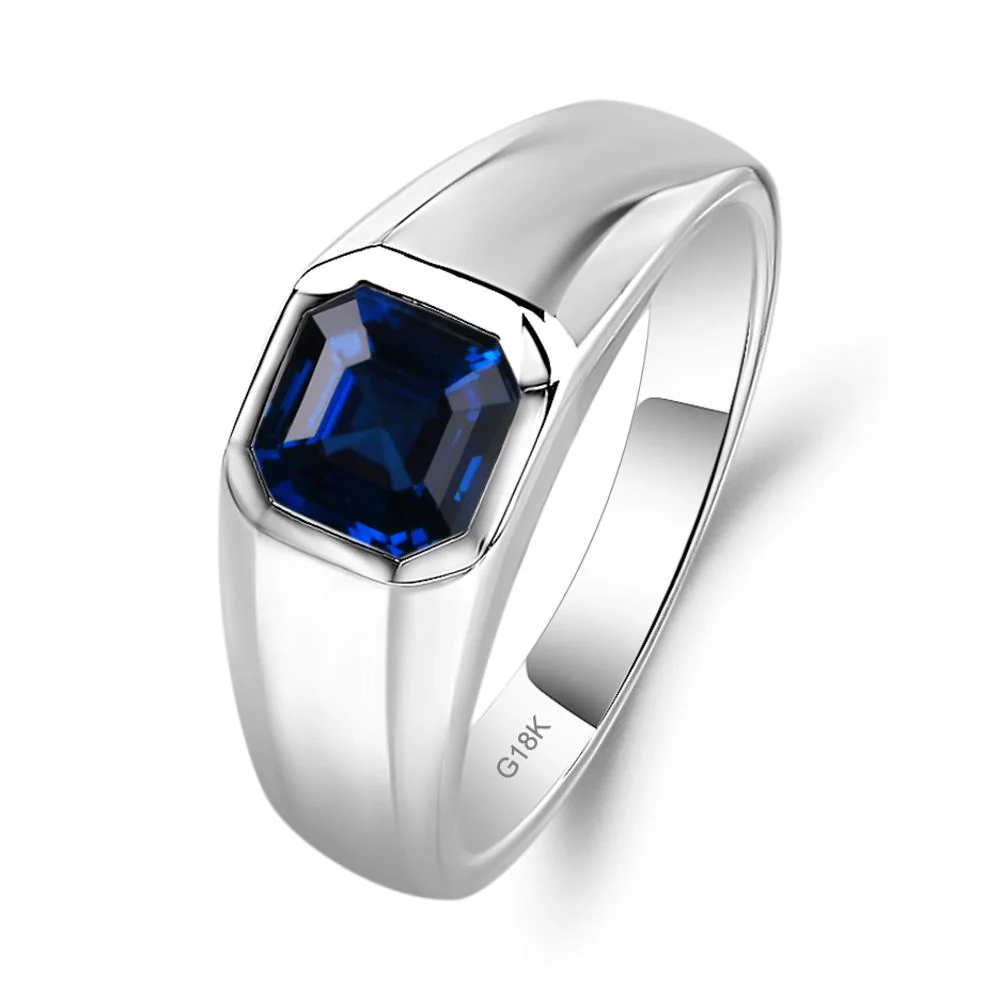 Wide Band Asscher Cut Sapphire Ring - Image 7