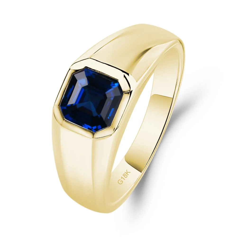 Wide Band Asscher Cut Sapphire Ring - Image 8