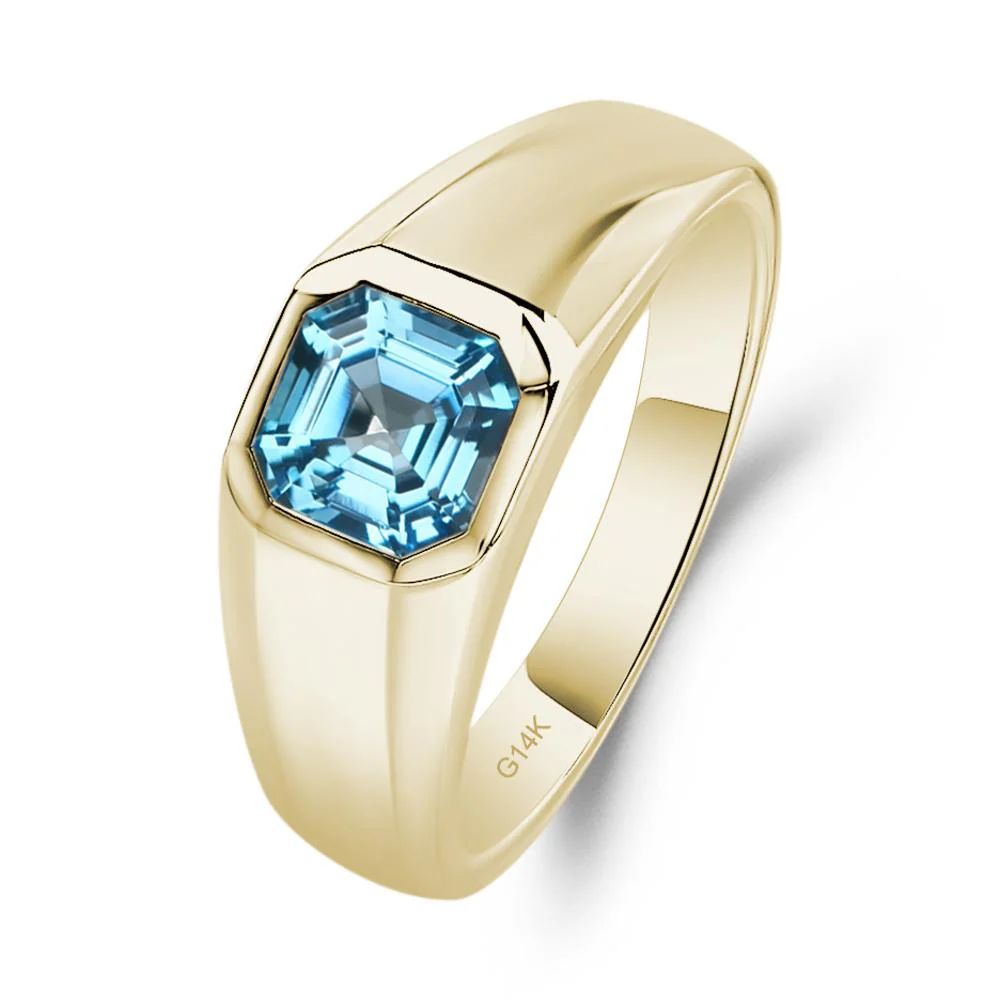 Swiss Blue Topaz Asscher Cut Bezel Ring