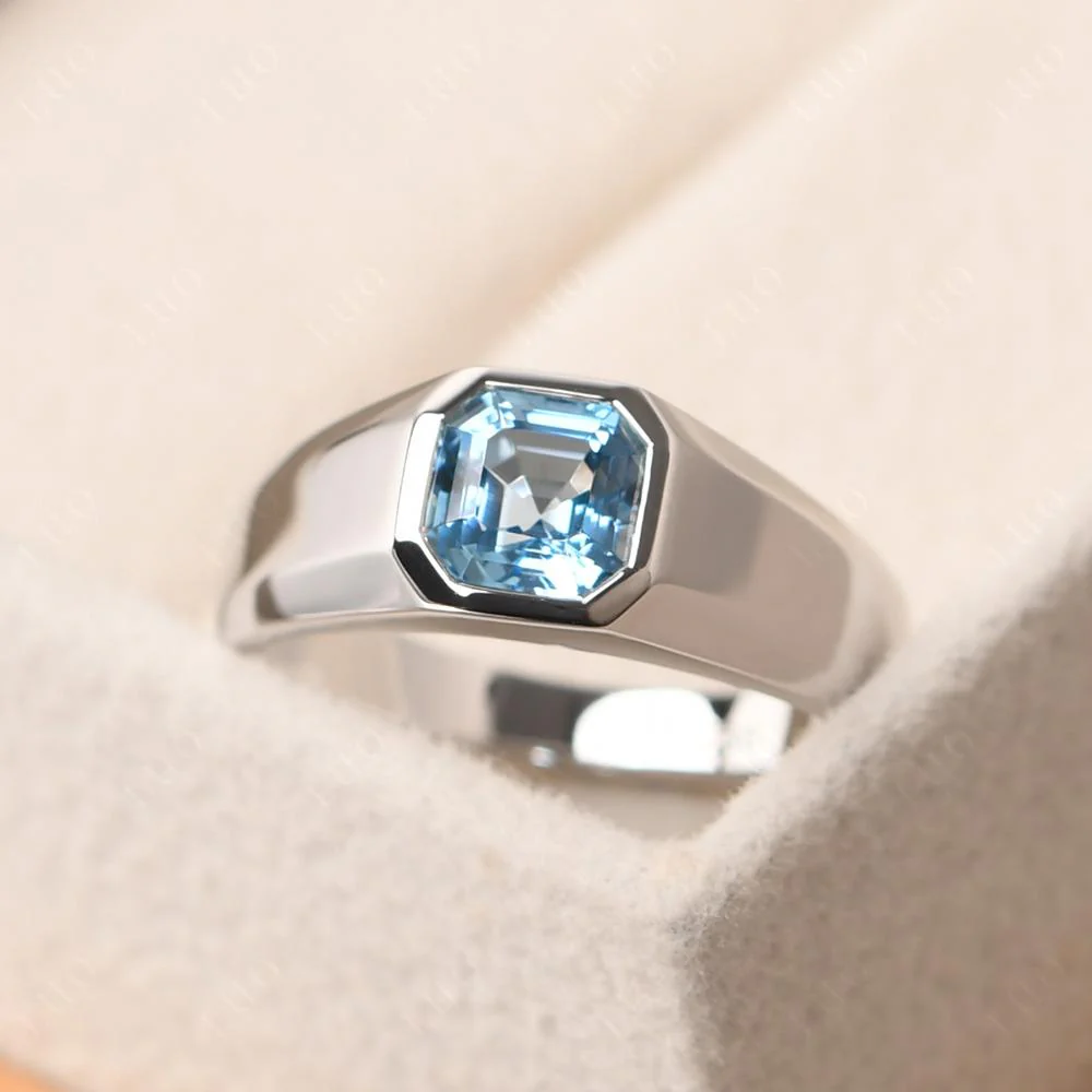 Swiss Blue Topaz Asscher Cut Bezel Ring - Image 10