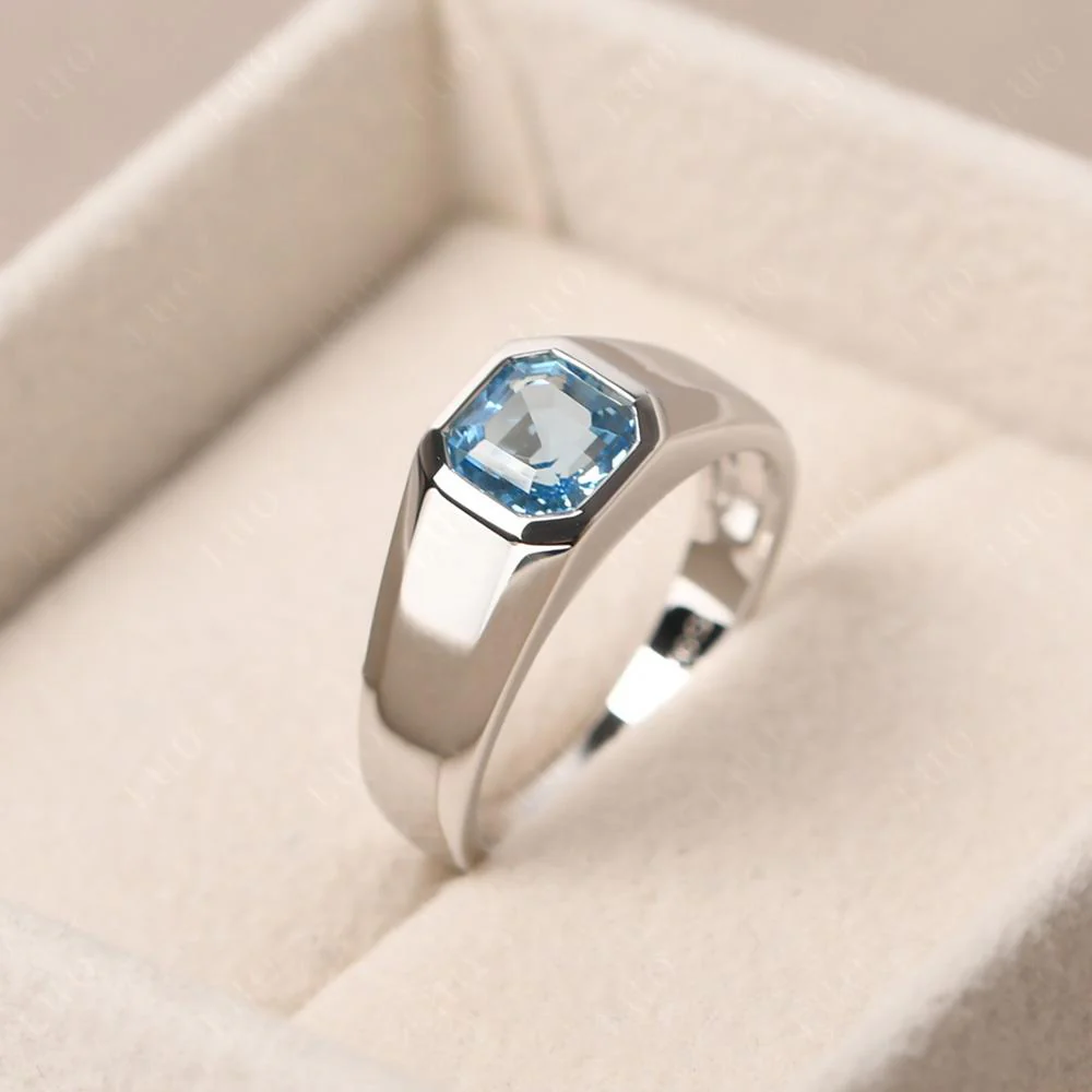 Swiss Blue Topaz Asscher Cut Bezel Ring - Image 11