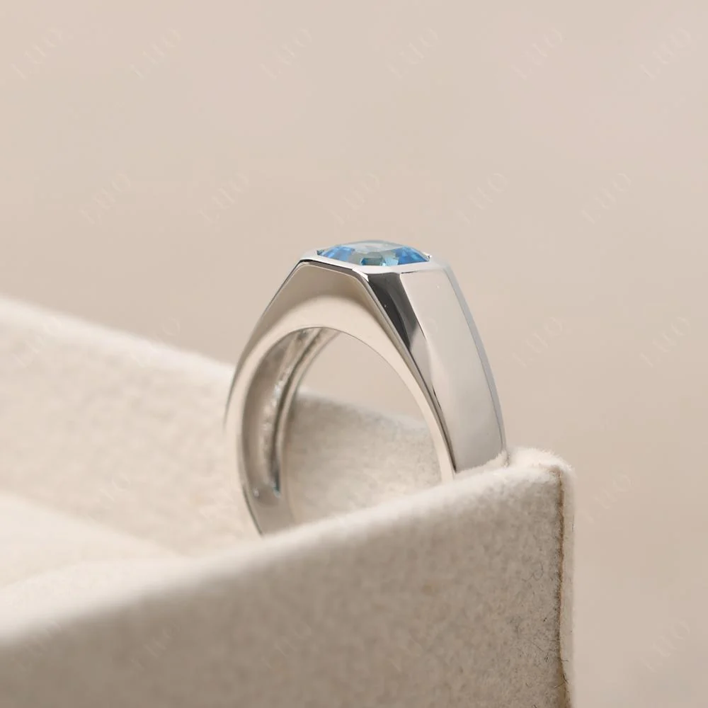Swiss Blue Topaz Asscher Cut Bezel Ring - Image 13
