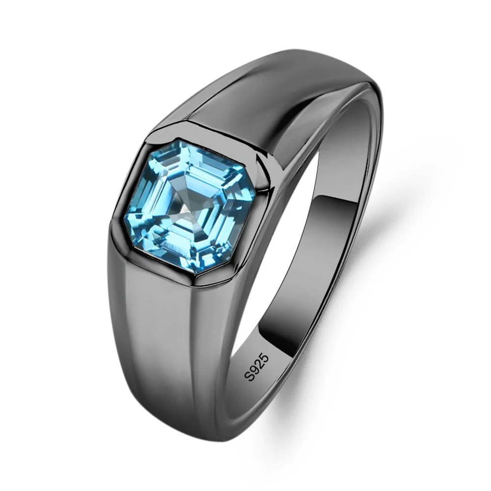 Swiss Blue Topaz Asscher Cut Bezel Ring - Image 3