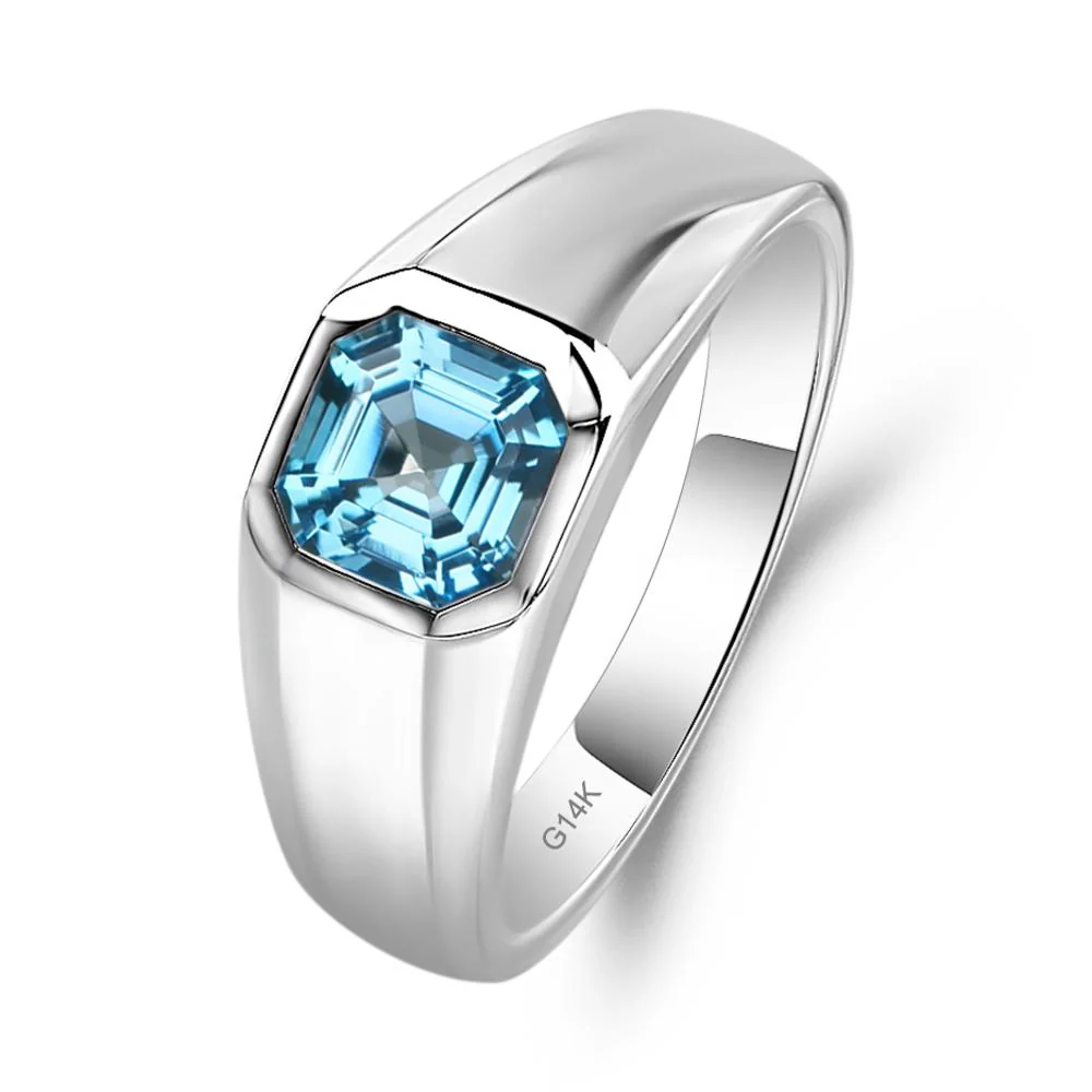 Swiss Blue Topaz Asscher Cut Bezel Ring - Image 4