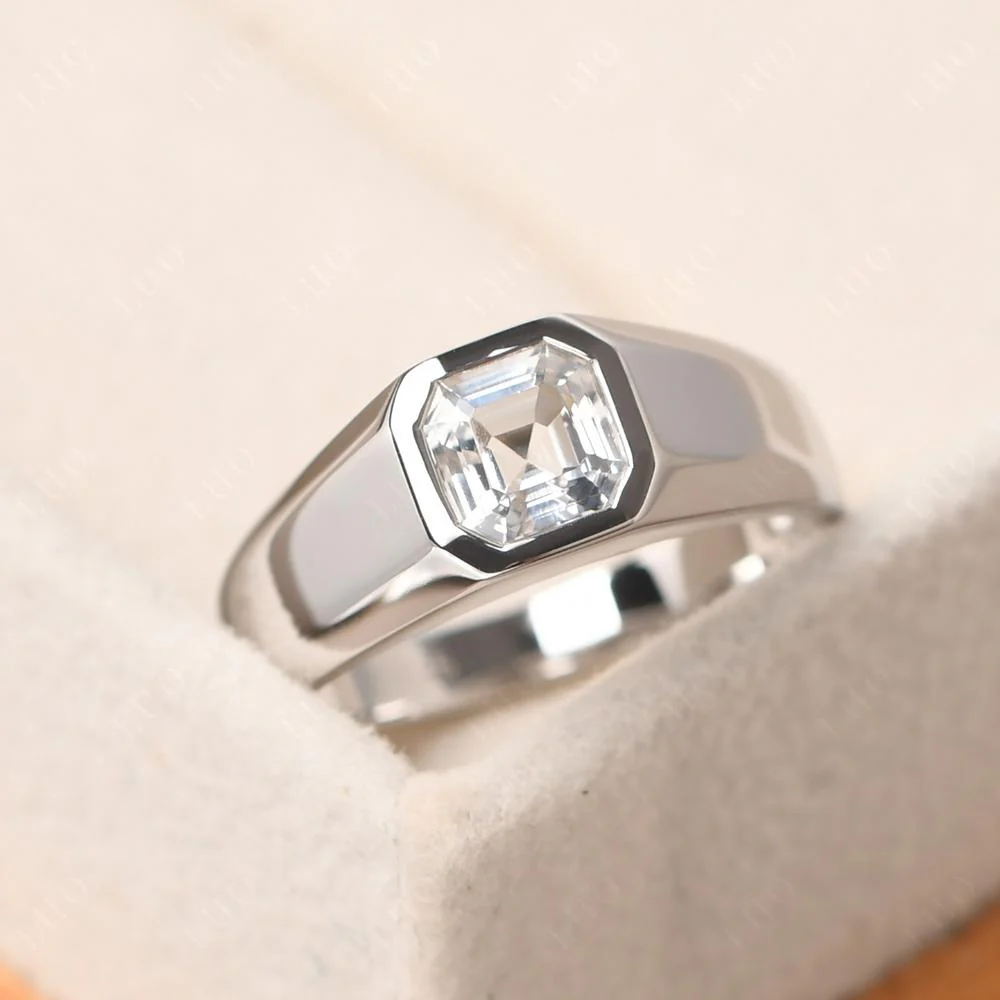 Wide Band Asscher Cut White Topaz Ring - Image 10