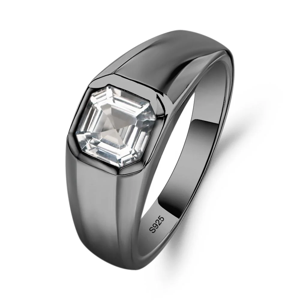 Wide Band Asscher Cut White Topaz Ring - Image 2