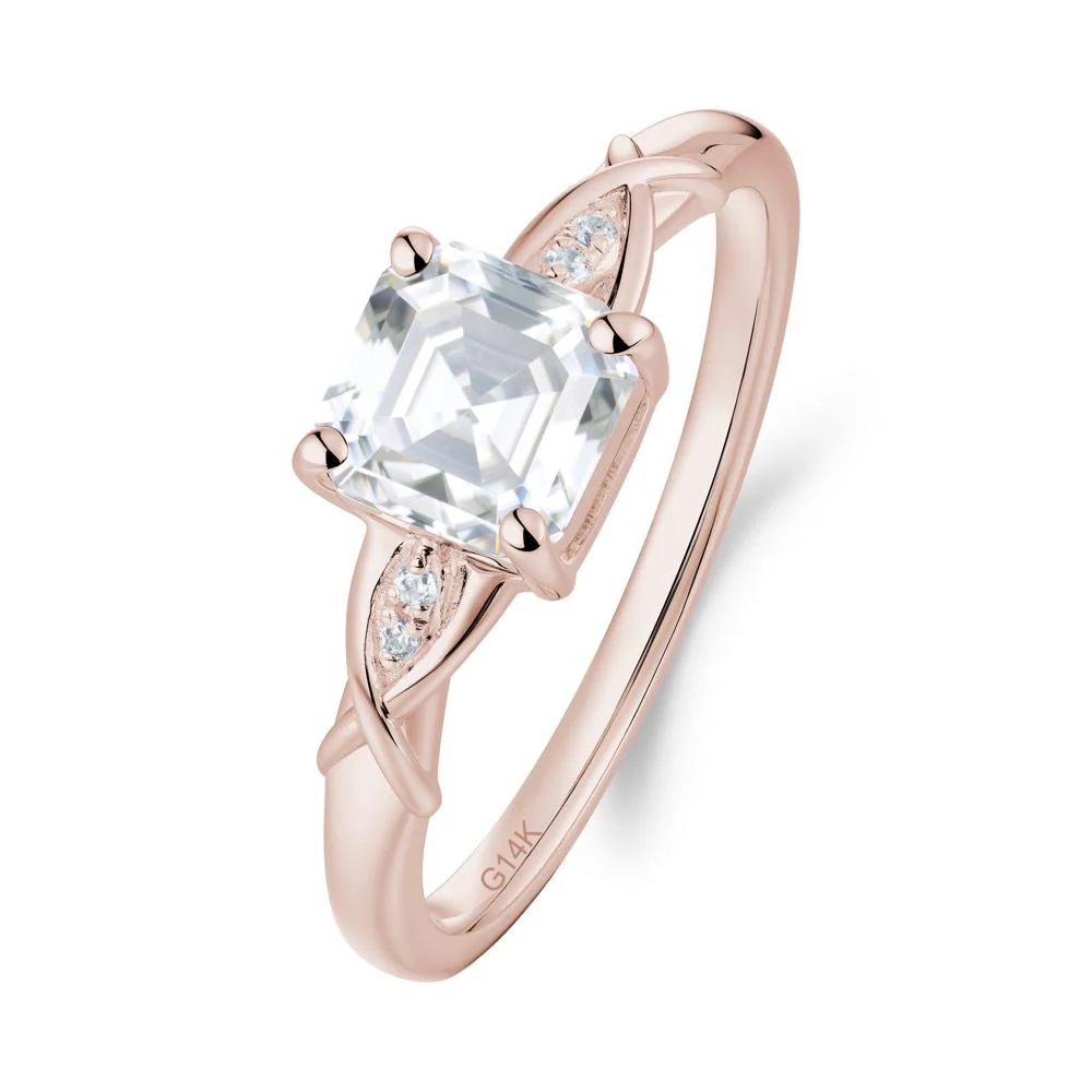 Asscher Cut Moissanite Solitaire Ring with Criss-Cross Band - Image 3