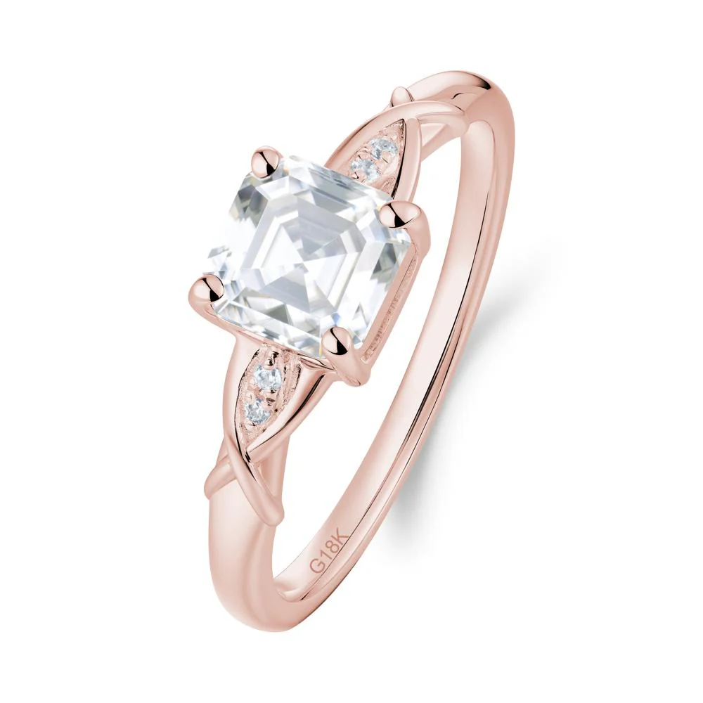 Asscher Cut Moissanite Solitaire Ring with Criss-Cross Band - Image 4