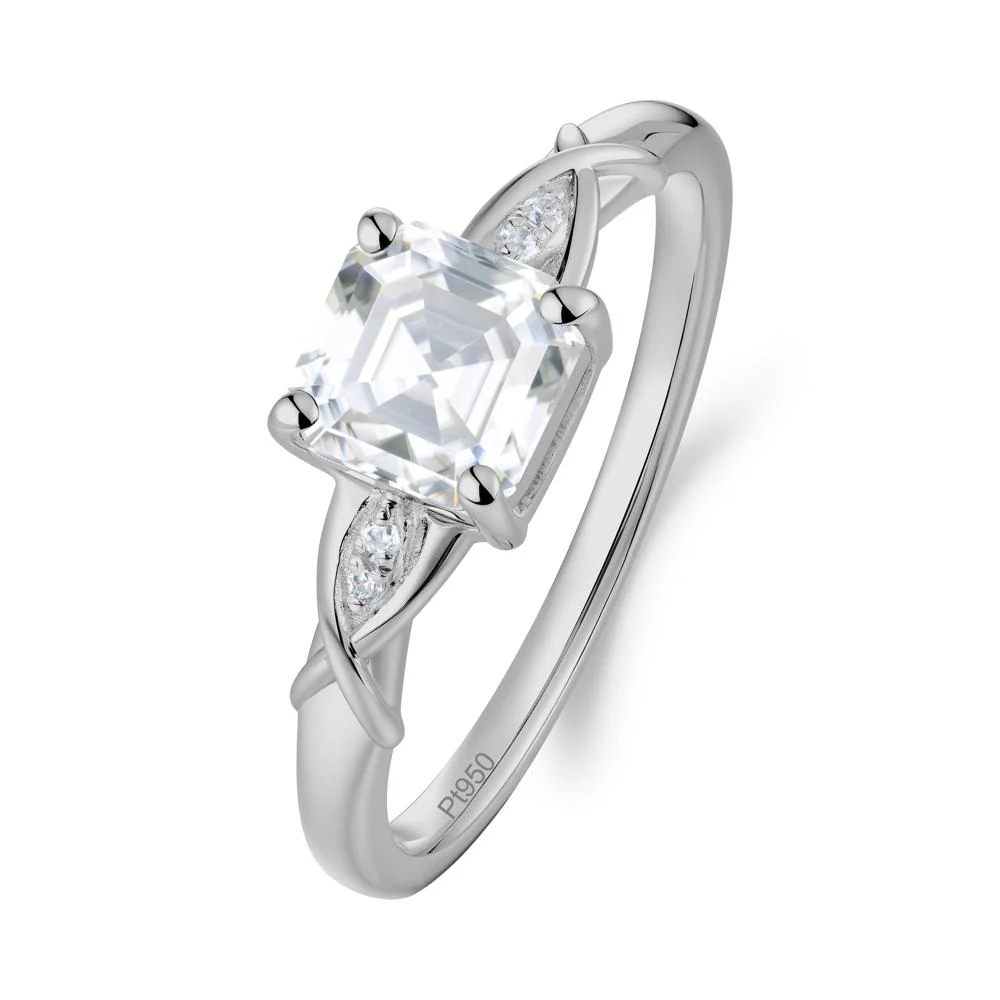 Asscher Cut Moissanite Solitaire Ring with Criss-Cross Band - Image 8