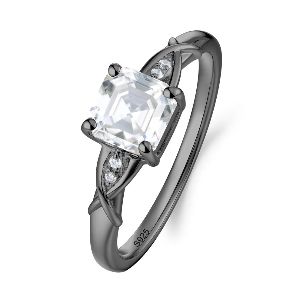 Asscher Cut Moissanite Solitaire Ring with Criss-Cross Band - Image 9
