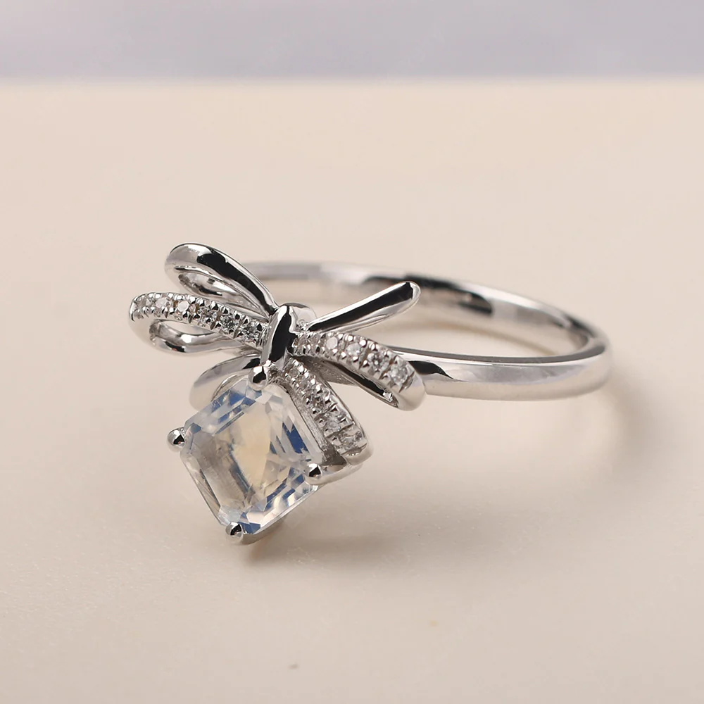 Asscher Cut Moonstone Bowknot Ring - Image 2