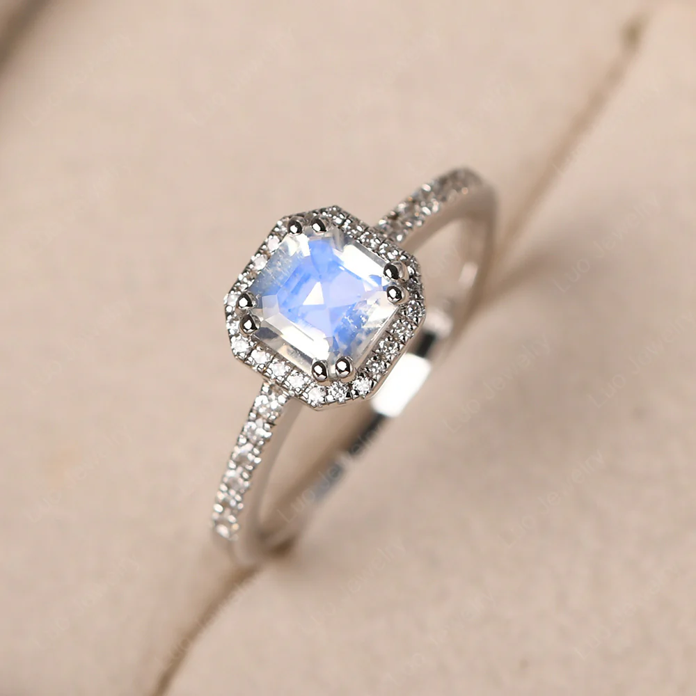 Moonstone Asscher Cut Halo Engagement Ring - Image 2