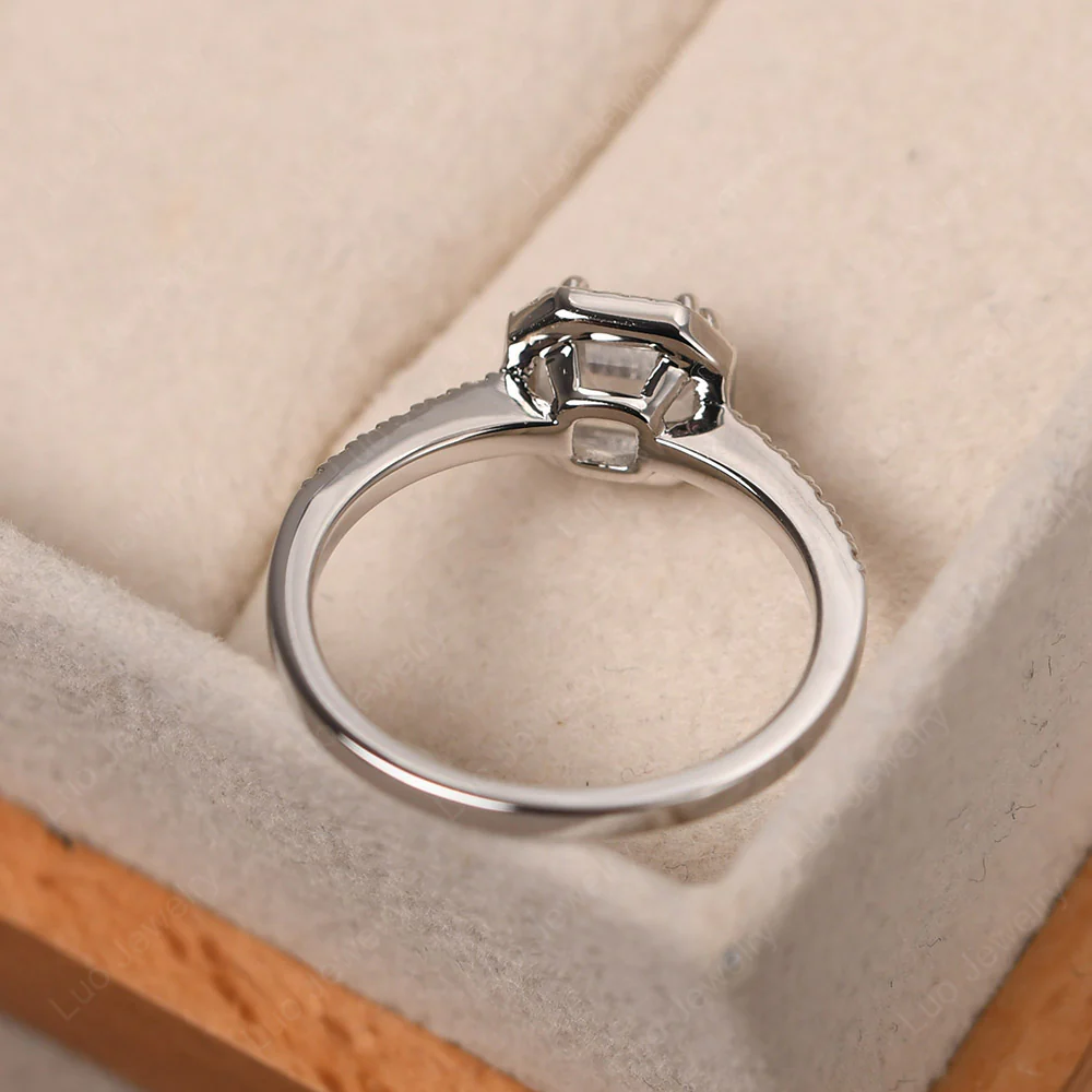 Moonstone Asscher Cut Halo Engagement Ring - Image 3