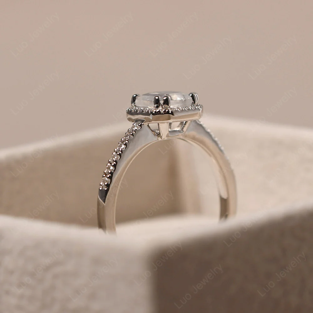 Moonstone Asscher Cut Halo Engagement Ring - Image 4