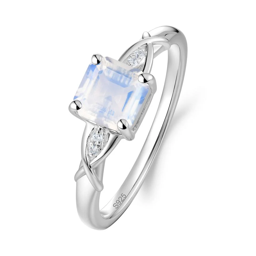 Asscher Cut Moonstone Solitaire Ring with Criss-Cross Band - Image 3