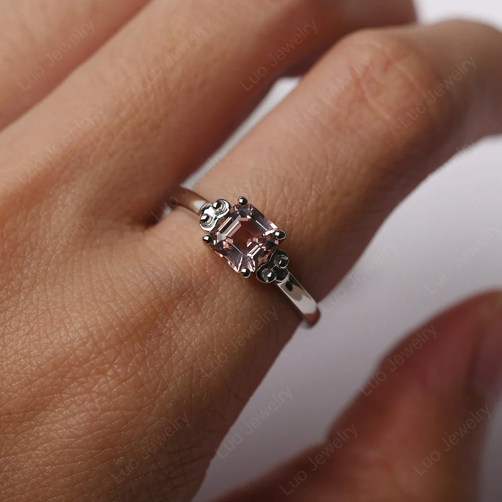Asscher Cut Morganite Solitaire Ring - Image 6