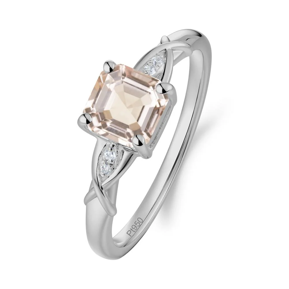 Asscher Cut Morganite Solitaire Ring with Criss-Cross Band - Image 2