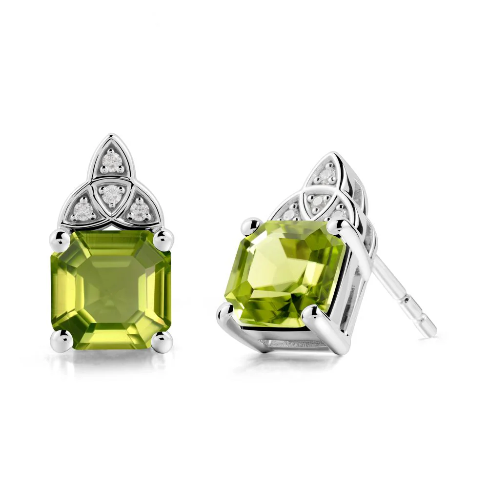 Asscher Cut Peridot Celtic Knot Earrings