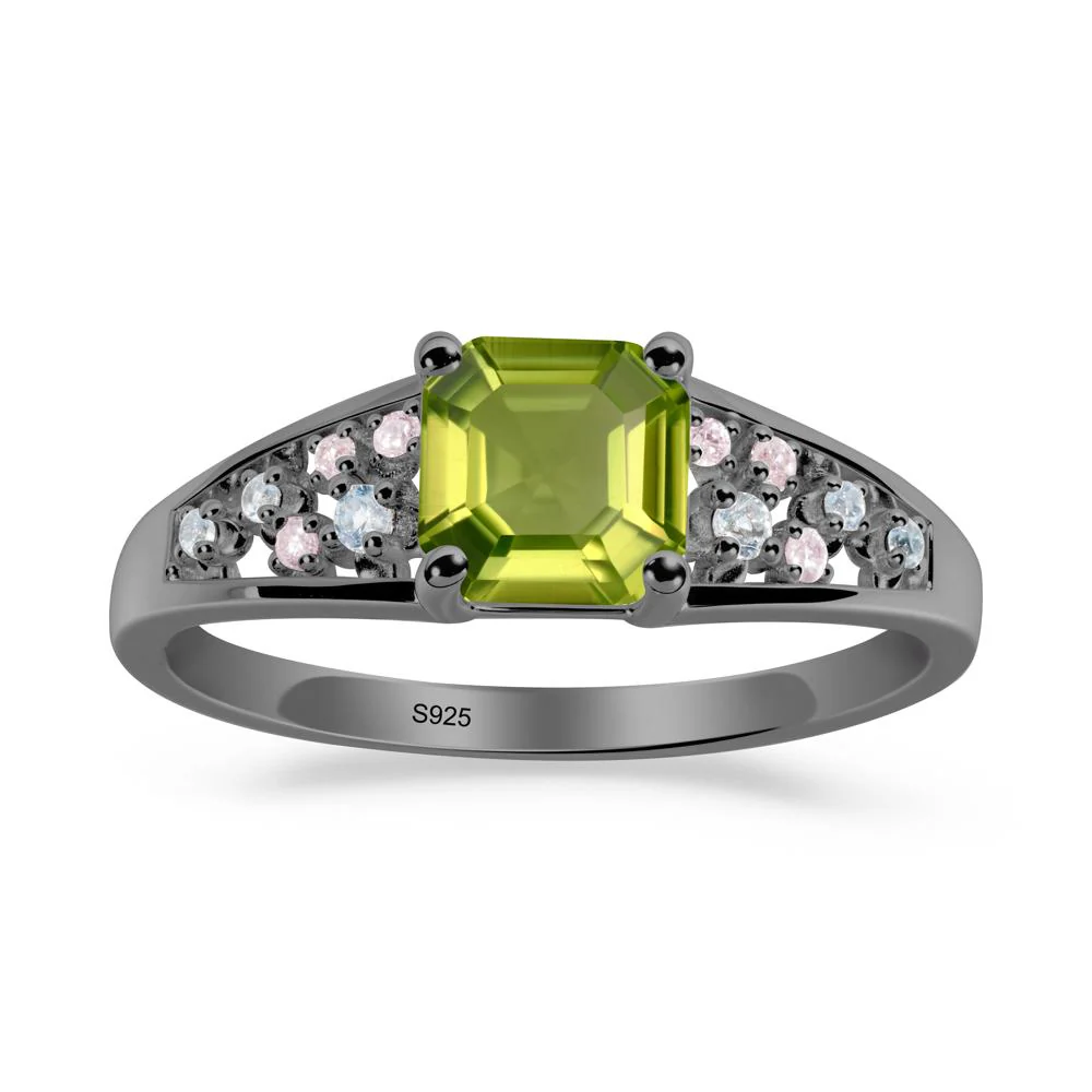 Asscher Cut Peridot Cluster Ring