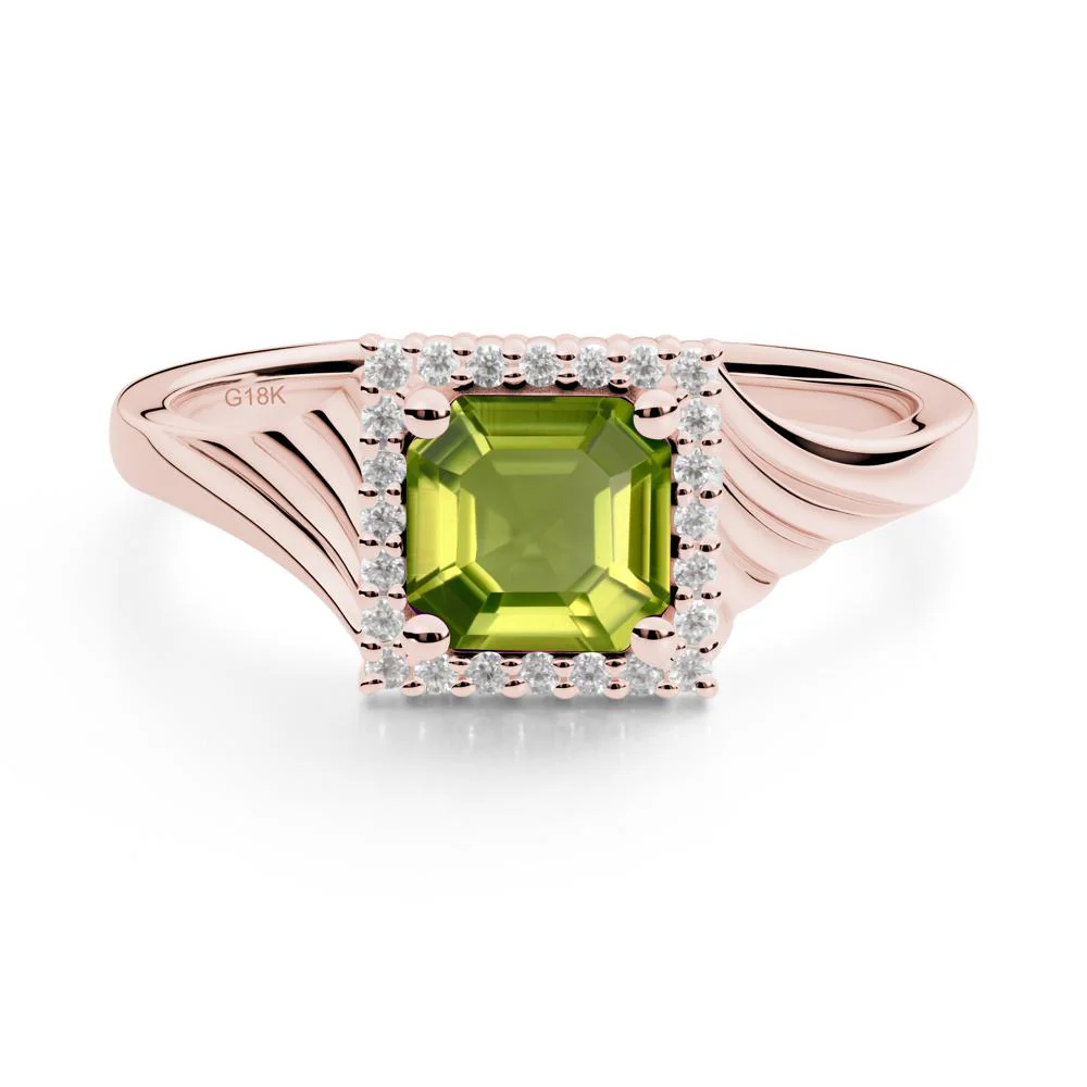 Asscher Cut Peridot Halo Ring - Image 2