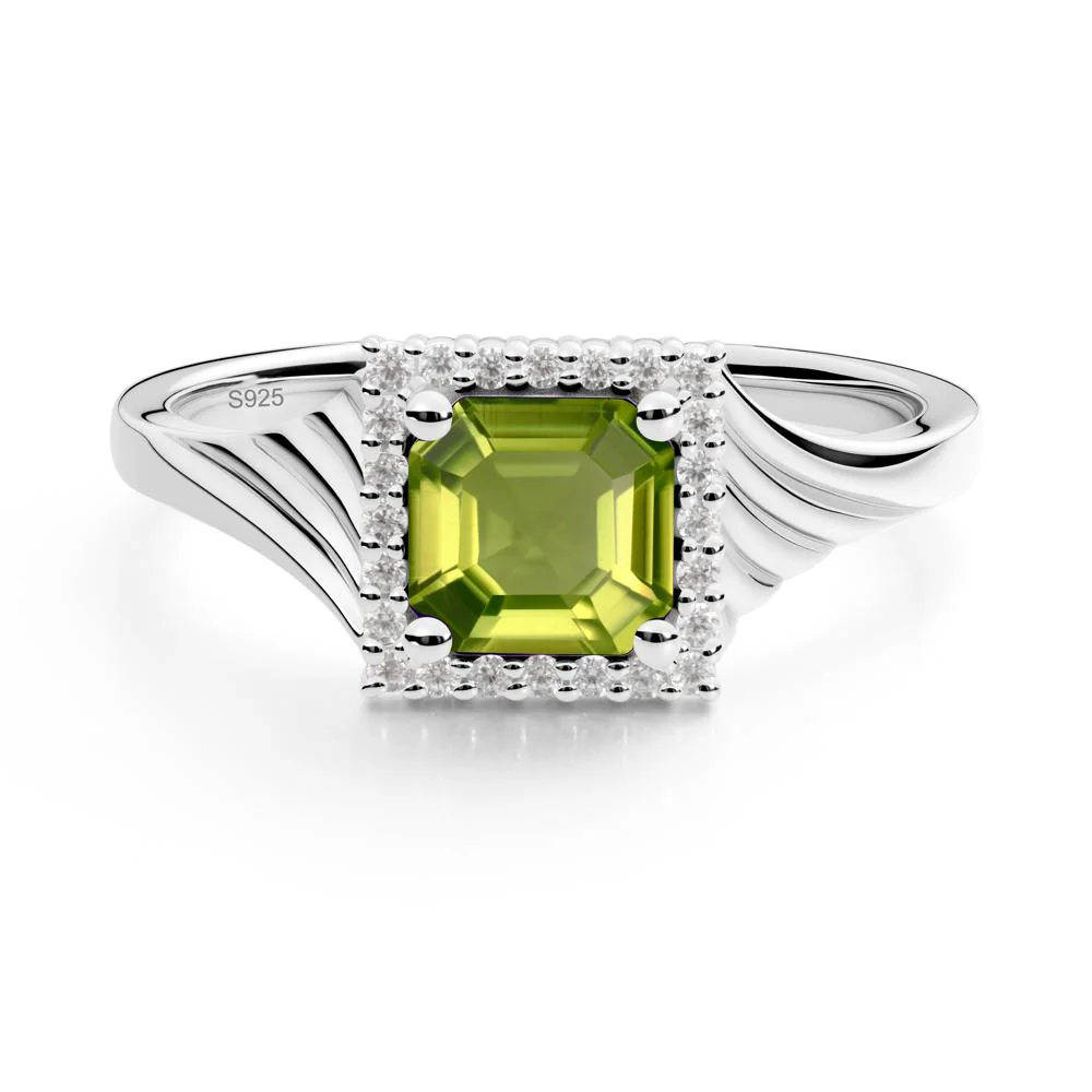 Asscher Cut Peridot Halo Ring - Image 4