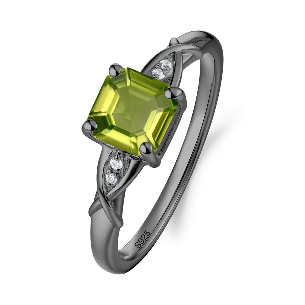 Asscher Cut Peridot Solitaire Ring with Criss-Cross Band