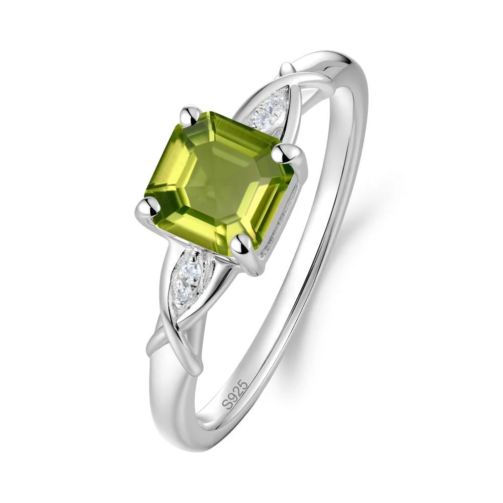 Asscher Cut Peridot Solitaire Ring with Criss-Cross Band - Image 2