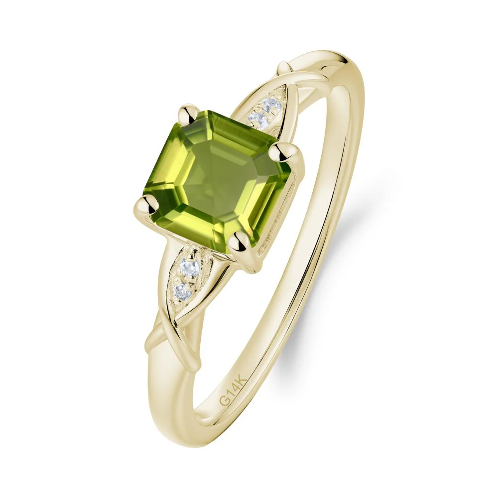 Asscher Cut Peridot Solitaire Ring with Criss-Cross Band - Image 3