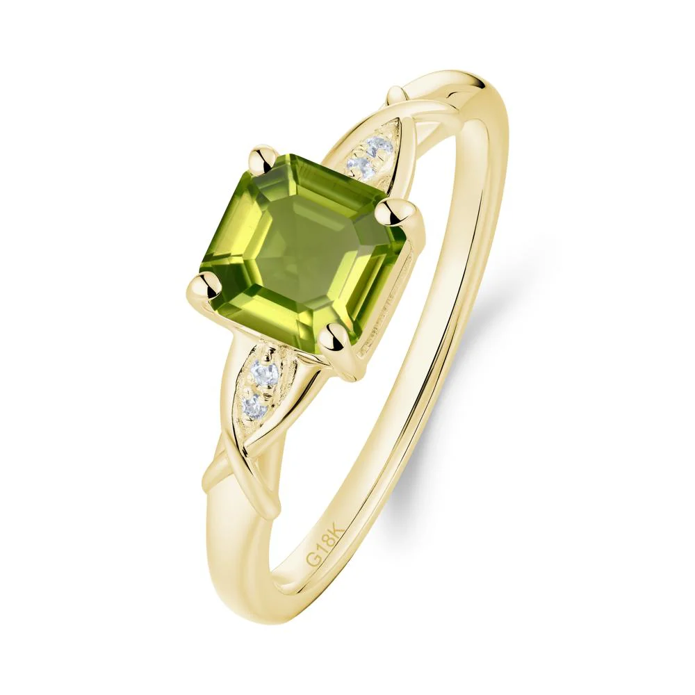 Asscher Cut Peridot Solitaire Ring with Criss-Cross Band - Image 5