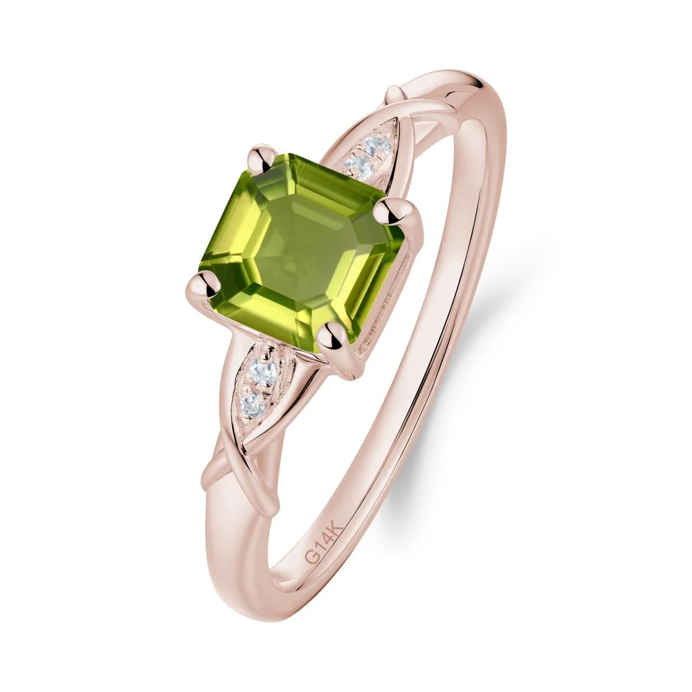 Asscher Cut Peridot Solitaire Ring with Criss-Cross Band - Image 7