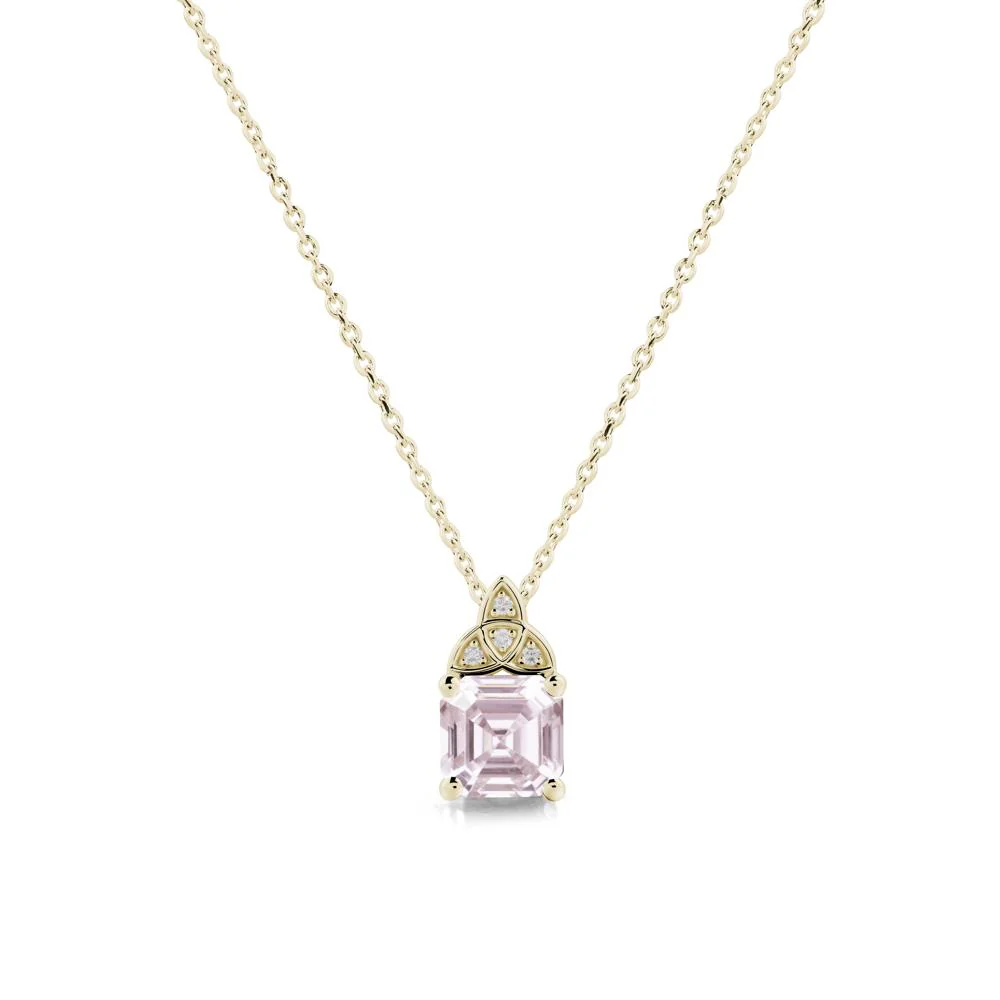 Asscher Cut Pink Cubic Zirconia Necklace with Celtic Knot - Image 3