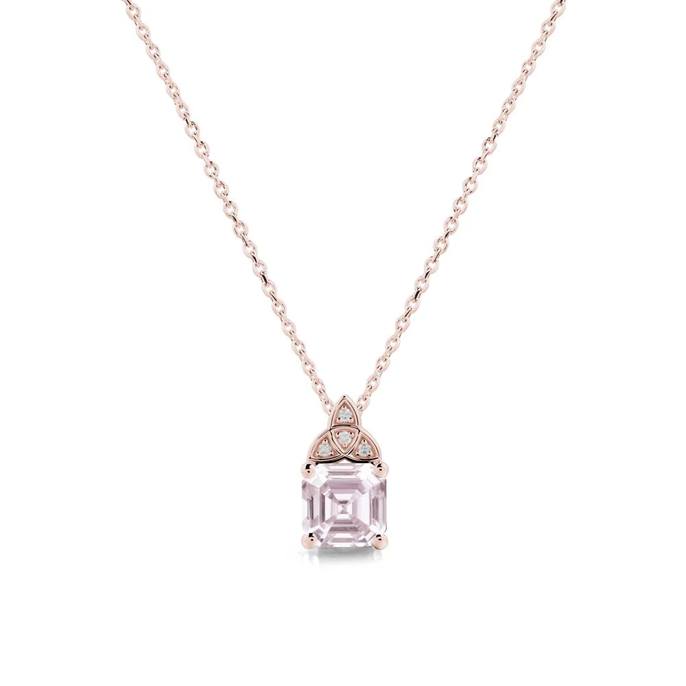 Asscher Cut Pink Cubic Zirconia Necklace with Celtic Knot - Image 4