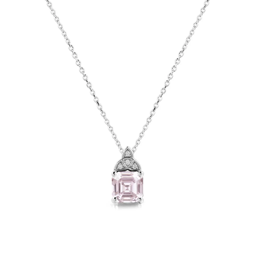 Asscher Cut Pink Cubic Zirconia Necklace with Celtic Knot - Image 5